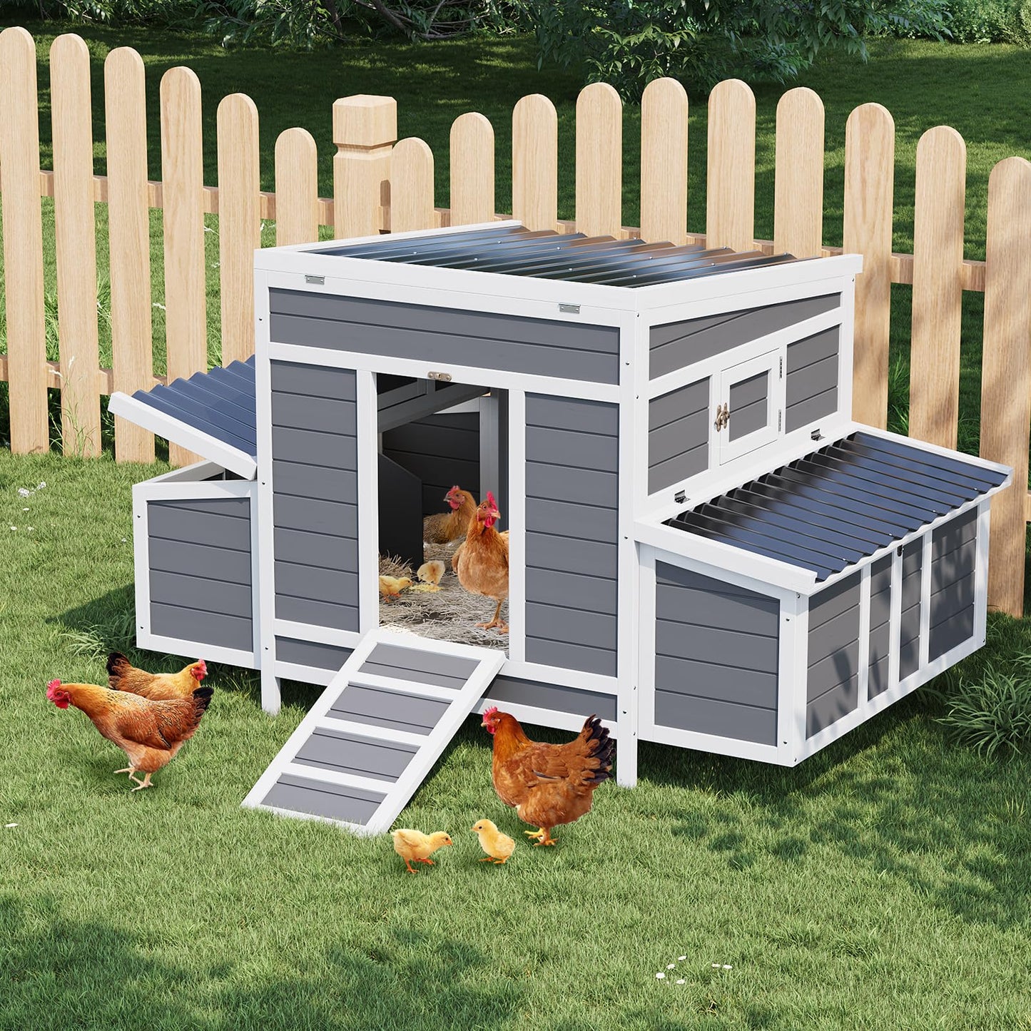 GarveeLife Wooden Chicken Coop, 55" Large Wooden Chicken House with 6 Nesting Boxes, Outdoor Chicken Cage for Outdoor Farm Yard