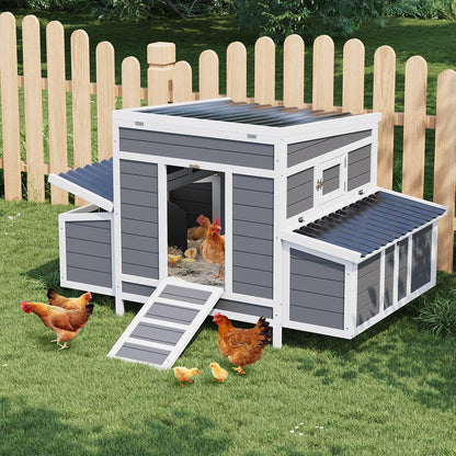 GarveeTech Small Chicken Coop Wooden, Chicken Hutch for 4-6 Chickens with 2 Nesting Boxes, Waterproof Roof, No-Slip Ramp & Pull-Out Tray, Rabbit Hutch Outdoor, Bunny Cage Indoor (54"l x 34"w x 34"h)
