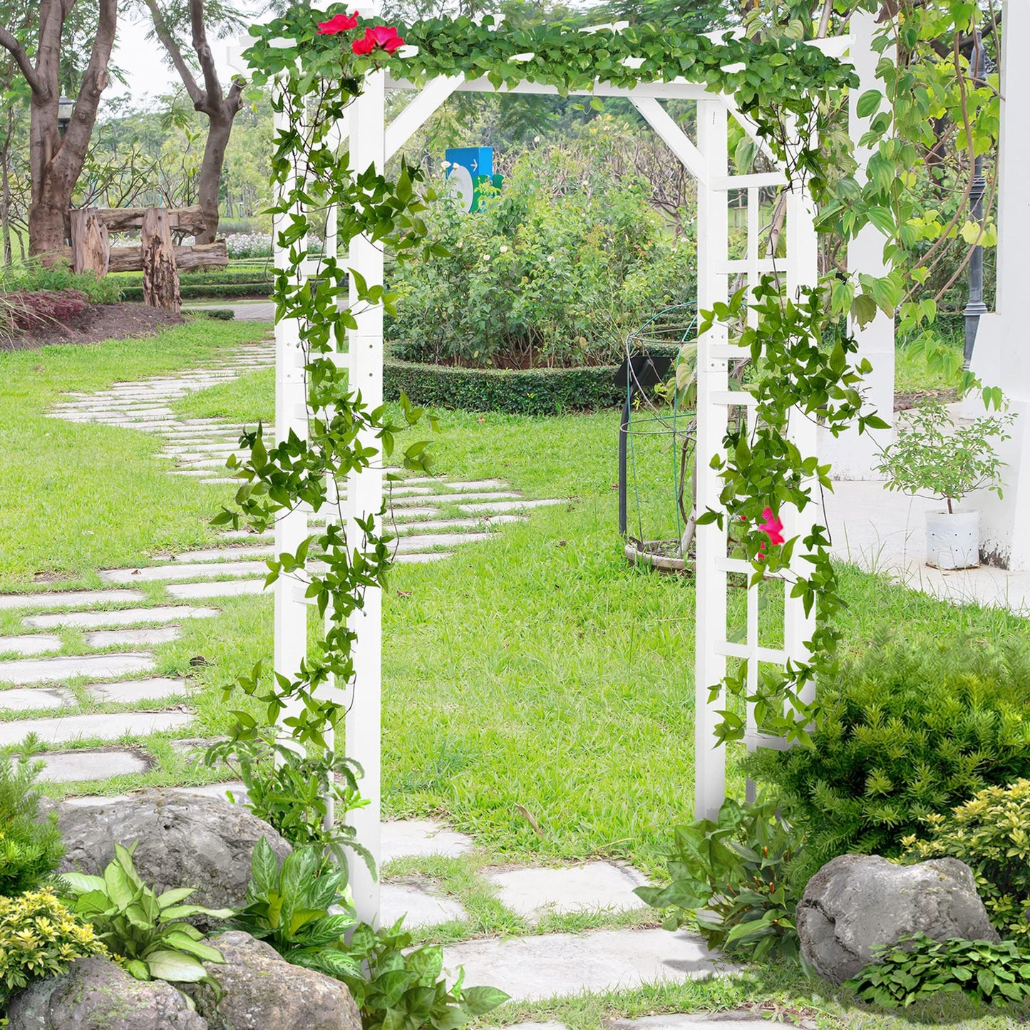 85" Wooden Garden Arbor for Wedding & Ceremony, Outdoor Garden Arch Trellis for Climbing Vines – White