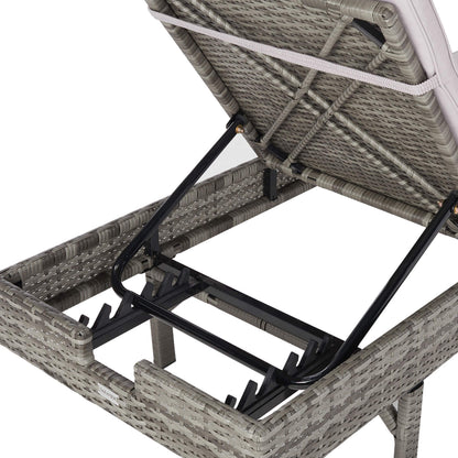 SAFAVIEH Outdoor - Cam Chaise Lounge Chair - Grey & Grey - Faux Wicker Rattan & Steel Frame with Cushion - Modern Adjustable Design - Ideal for Patio, Deck, Poolside, Backyard (PAT7501B)
