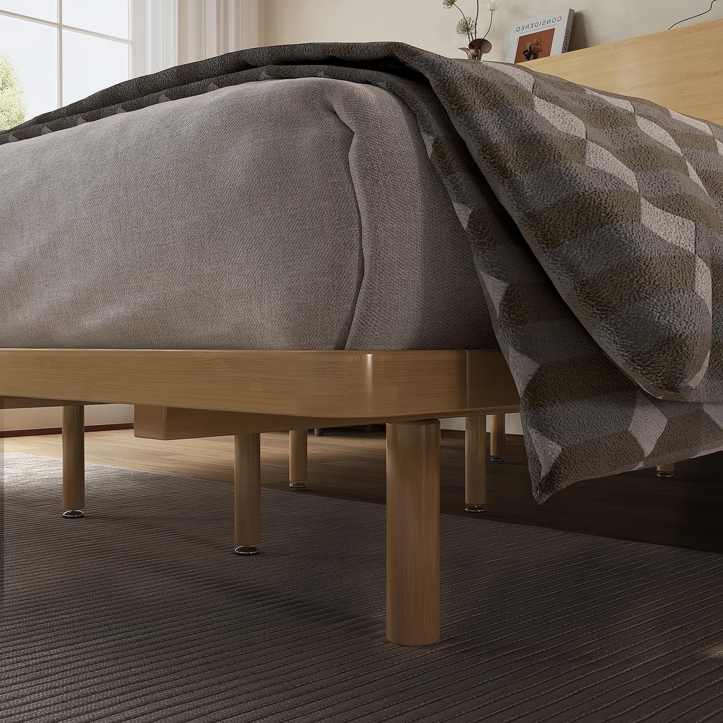 KEIKI King Size Bamboo Platform Bed with Headboard and USB Ports, Mid-Century Modern Floating Bed Frame with Solid Support Slats, No Box Spring Needed, Easy Assembly, Noise Free, for Bedroom, Natural