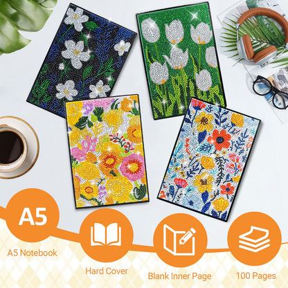 LINGFANG 4 Pack Diamond Art Kits for Adults Teens, Diamond Painting Journals Notebooks, DIY 5D Gem Dots Art Crafts for Adults, Teenagers' Birthday, Graduation, Gifts with Tools (Simple Pattern)