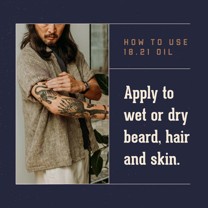18.21 Man Made Hair, Skin & Beard Oil for Men, 4 Scents - Non-Greasy, Conditioning Balm with Castor Seed, Jojoba, and Argan Oils - Premium Tattoo and Mustache Care Products