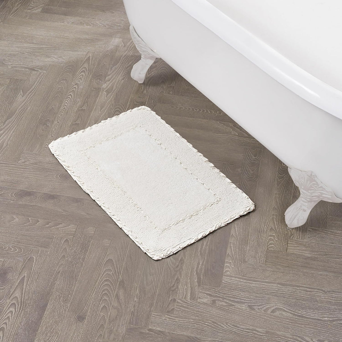 Laura Ashley Ivory Ruffle Cotton Bath Rug, 17" x 24"