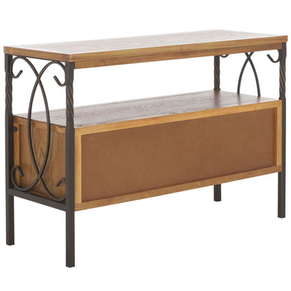 SAFAVIEH Home Collection – Joshua Oak Brown 3-Drawer Console Table with Shelf, Wicker Front Storage Drawers, Farmhouse-Inspired Accent Console for Entryway or Living Room (AMH6532C)