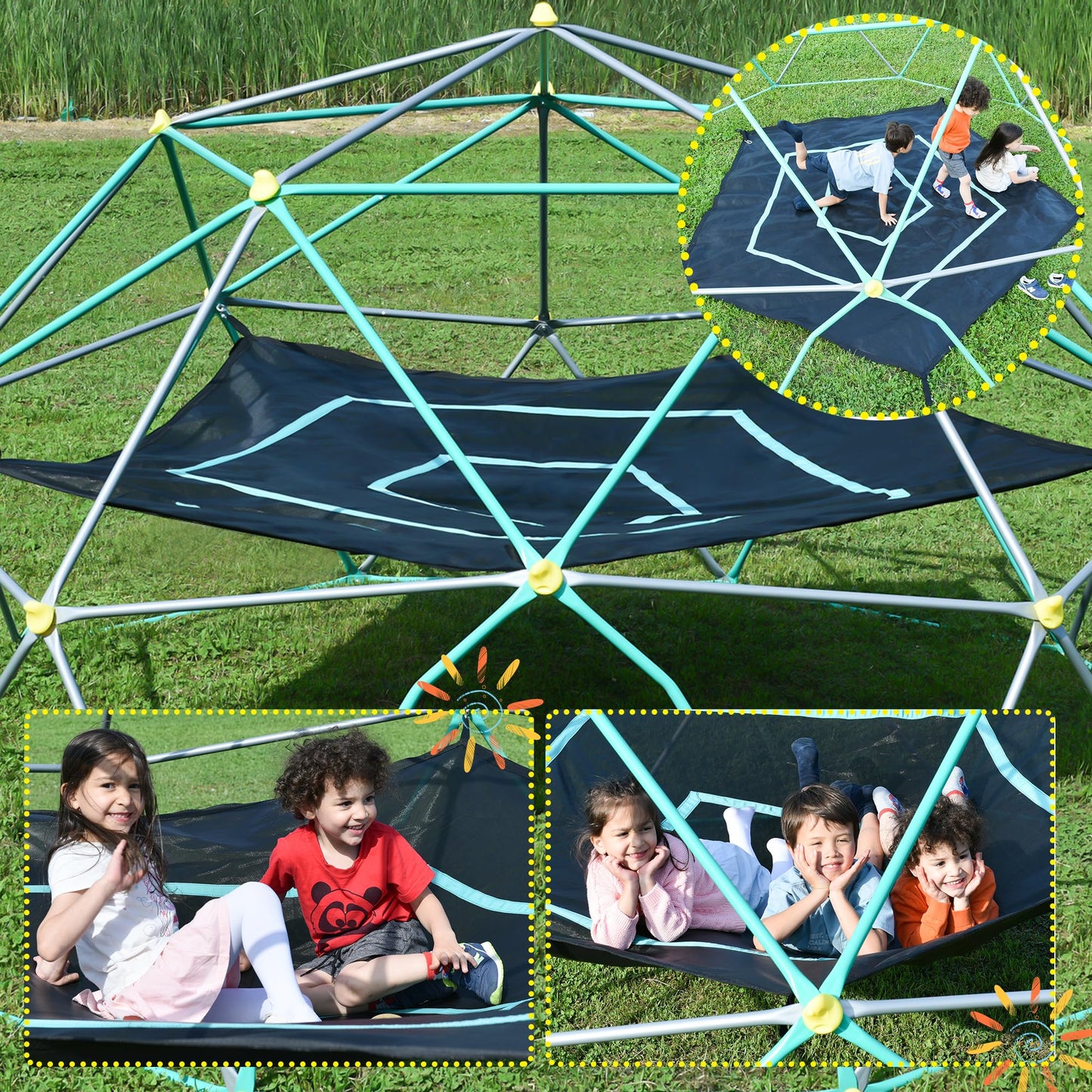 Merax 13FT Climbing Dome with Hammock, Outdoor Geometric Dome Climber Play Center for Kids 3-10 Supporting 1000 lbs, Easy Assembly Jungle Gym
