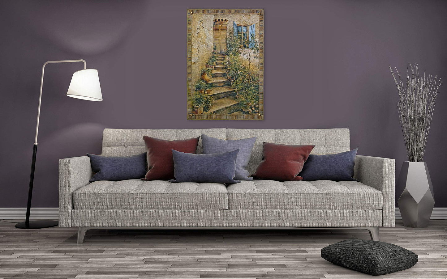 Tuscan Villa II by Roger Duvall | Woven Tapestry Wall Art Hanging | Rustic Italian Village Steps | 100% Cotton USA Size 53x75