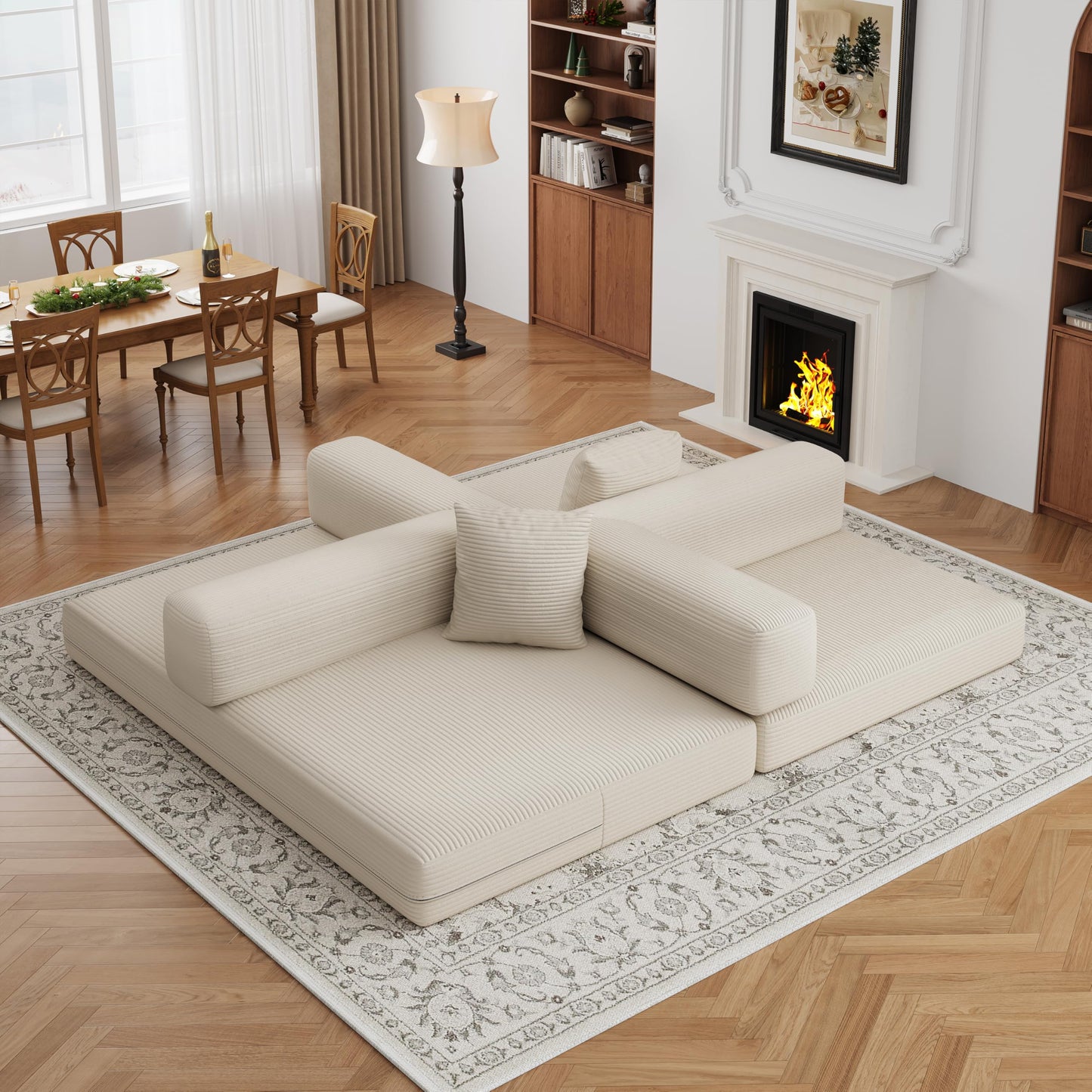 BSHOMGI Folding Sofa Bed, 4 in 1 Convertible Sofas to Lounger Comfy Floor Portable Foldable Sleeper Lazy Futon Couch Chair for Bedroom, Living Room (Beige, 59” 2 Seat)