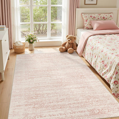 5x7 5'x7') Soalmost Pink Area Rugs for Baby Girl Nursery, Washable Rugs Vintage Floral Non-Slip Low Pile Soft Throw