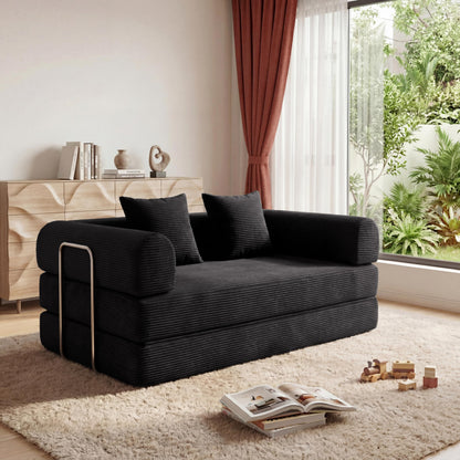 HouseMila 53.15" Boneless Couch,4-in-1 Futon Sofa Bed Modular Loveseat Sleeper Folding Compressed Couch with Pillows,No Assembly Required Convertible Sofa Bed for Living Room Bedroom Guest Room,Black