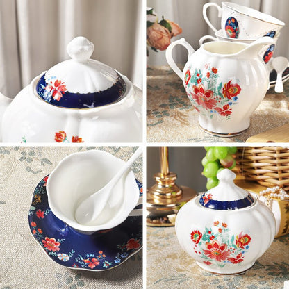 fanquare 21 Piece Old Victorian Porcelain Tea Set for 6, Royal British Floral Tea Cup Set for Women, Wedding Tea Party Set for Adults