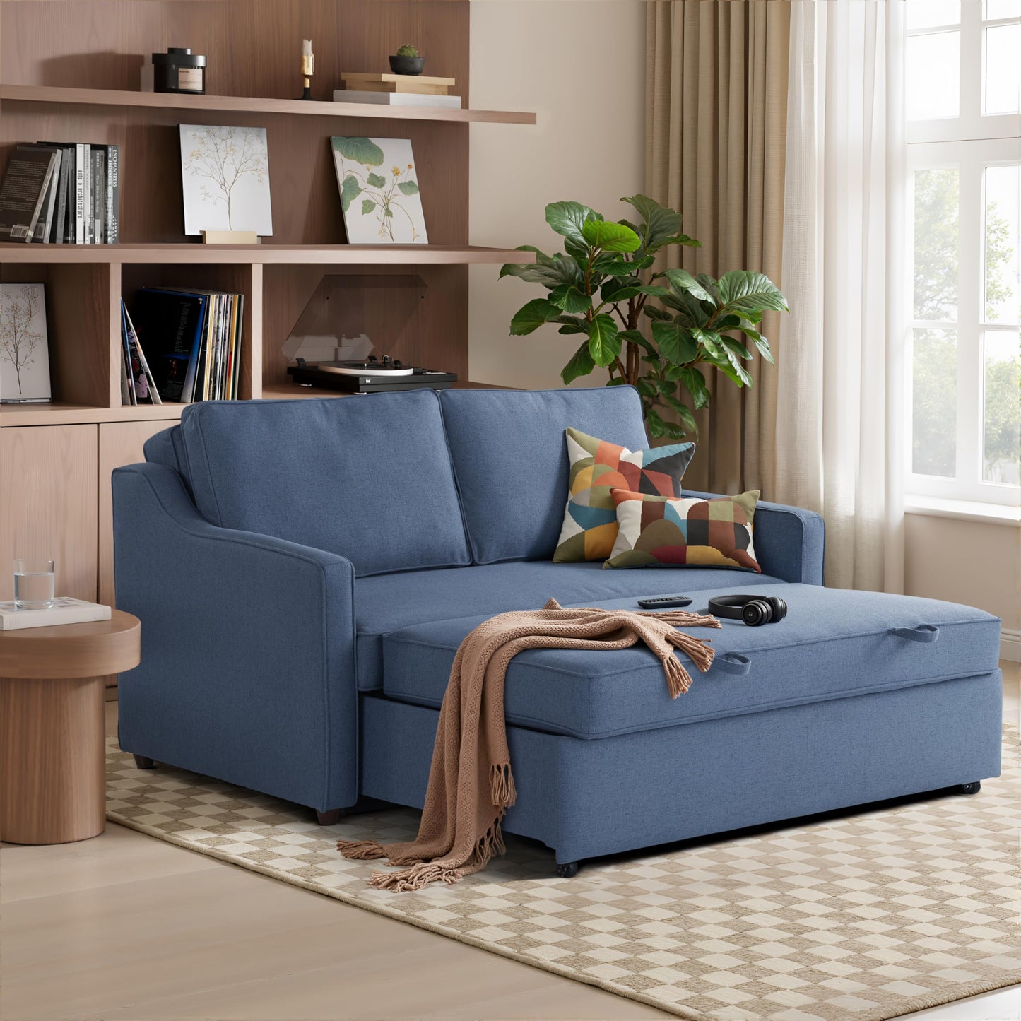 Serta® Corren 68.1" Queen Sized Convertible Sofa, Dream Coil® Comfort, Fingerguard® Pinch Point Protection, Sofa Chenille Fabric, Navy Blue