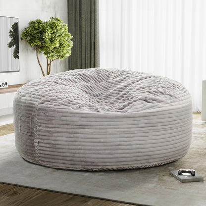 Traditional 72 in. Oversized Velour Memory Foam Bean Bag, Living Room Round Lounger Sofa Chair, Light Gray