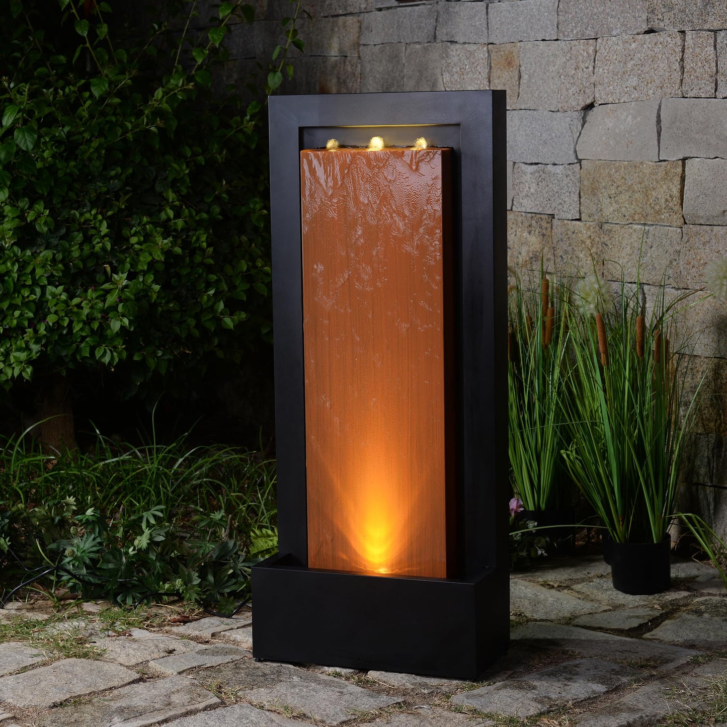 Zinc Metal Fountain with LED Lights - Rustic Elegance