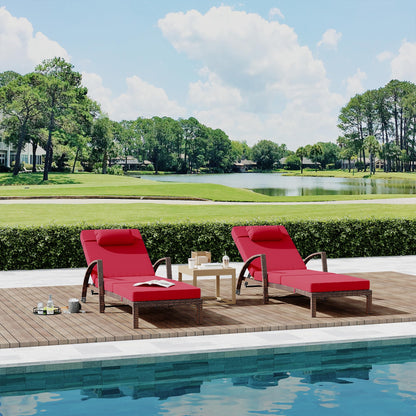 GarveeLife 2-Piece Rattan Patio Folding Chaise Lounge, 5-Position Adjustable Backrest Outdoor Lounge Chair with Cushion and Pillow for Poolside, Backyard, Deck, Porch, Red
