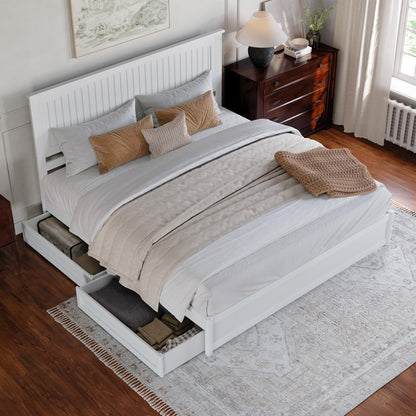 AFI, Malta King Platform Bed with Panel Footboard and Storage Drawers, White