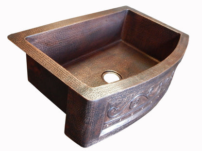 Rounded Apron Front Farmhouse Kitchen Mexican Copper Sink Fleur De Lis
