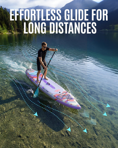ZLX 11'6" Extra Wide Inflatable Paddle Board with Seat, Touring Stand Up Paddleboard, Fast Long-Distance SUP, Stable Center Fin, Portable Backpack & Accessories for Adults, 500lb/3 People/Family