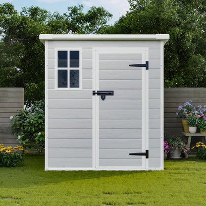 YOPTO 6x6 FT Storage Shed Garden House with Lockable Doors and Vents Waterproof Resin Outdoor Tool Cabinet W/Floor & Window,for Bicycles,Lawnmowers,Lawn,All Weather Use,Gray