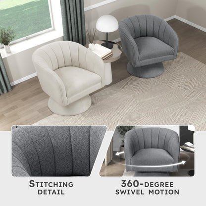 Lexicon Swivel Accent Chair, Boucle Fabric Upholstered Barrel Chair, Channel Stitched Details, Hidden Metal Swivel Seating for Living Room/Office/Apartment, Dark Gray