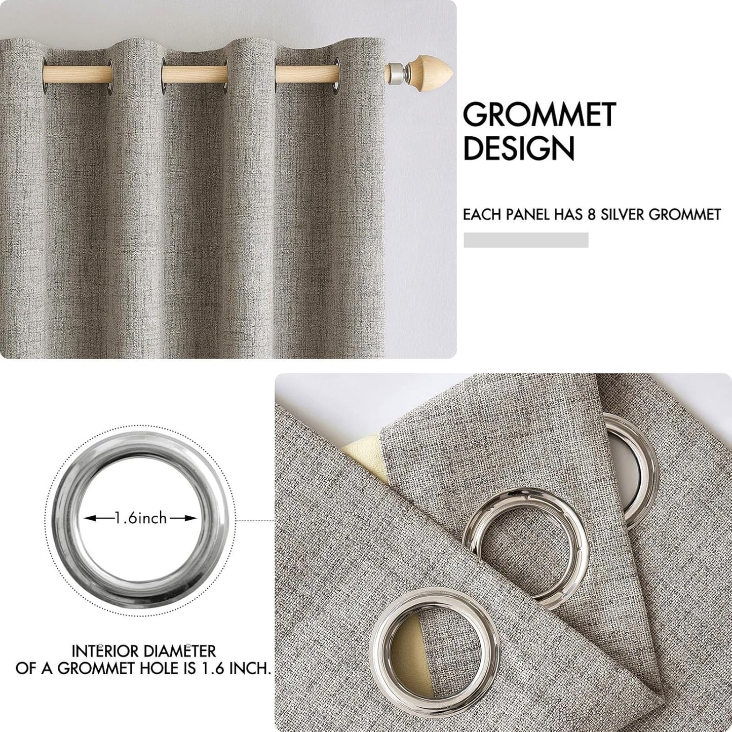 MIULEE Blackout Linen Curtains - 100% Thermal Insulated Greige Drapes | Room Darkening 52x84 Inch (2 Panels)