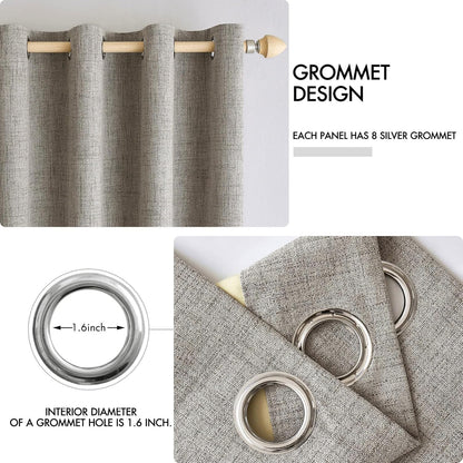 MIULEE Blackout Linen Curtains - 100% Thermal Insulated Greige Drapes | Room Darkening 52x84 Inch (2 Panels)