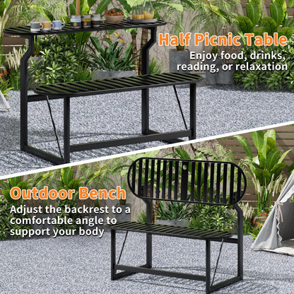 ZONVEOKE Convertible Bench, 2 in 1 Carbon Steel Picnic Table, Transforming Interchangeable Outdoor Table with Umbrella Hole, for Outside Patio Porch Backyard Park Garden 2 Pack Black Bench