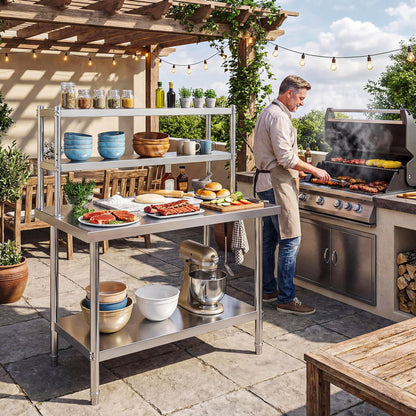 DWVO 42x24in Stainless Steel Table, NSF Metal Prep Worktable with Adjustable Overshelf for Kitchen Restaurant Hotel Garage Warehouse Home