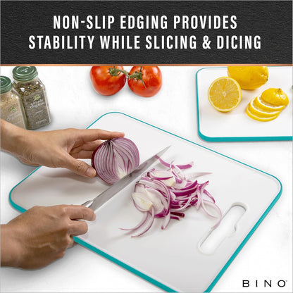 BINO 2-Piece Cutting Board Set - Large, Durable, BPA-Free Plastic, Dual-Sided, Dishwasher Safe, Gray | Home & Kitchen