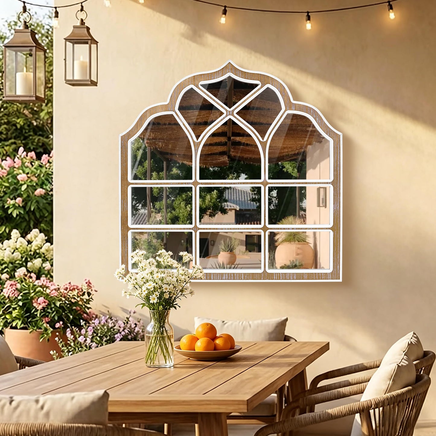 XGGJWW 36x36 Inch Window Pane Wall Mirror, Farmhouse Gothic Arched Mirror, Rustic Decorative Cathedral Mirror for Living Room Entryway Home Decor