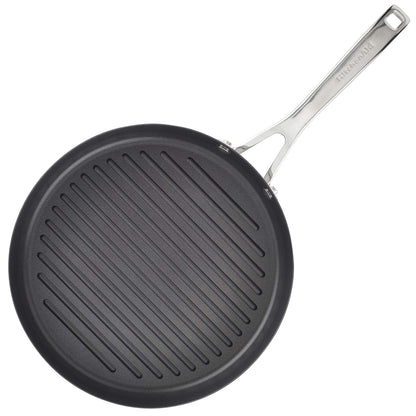 KitchenAid 71012 3-Ply Base Brushed Stainless Steel Nonstick Round Grill Pan/Griddle, 10.25 Inch