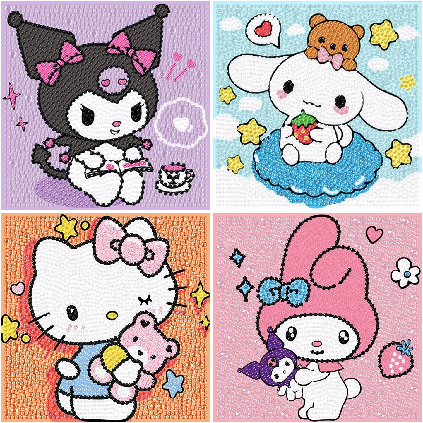 Sretoul 4 Pack Cartoon Diamond Art Kits for Kids - Kid Diamond Art Painting Kit Cartoon, Cute Gem Arts for Kids Ages 4 6 8 12, DIY Crystal Gem Kits for Children Girls Boys Gifts (6x6 inch)