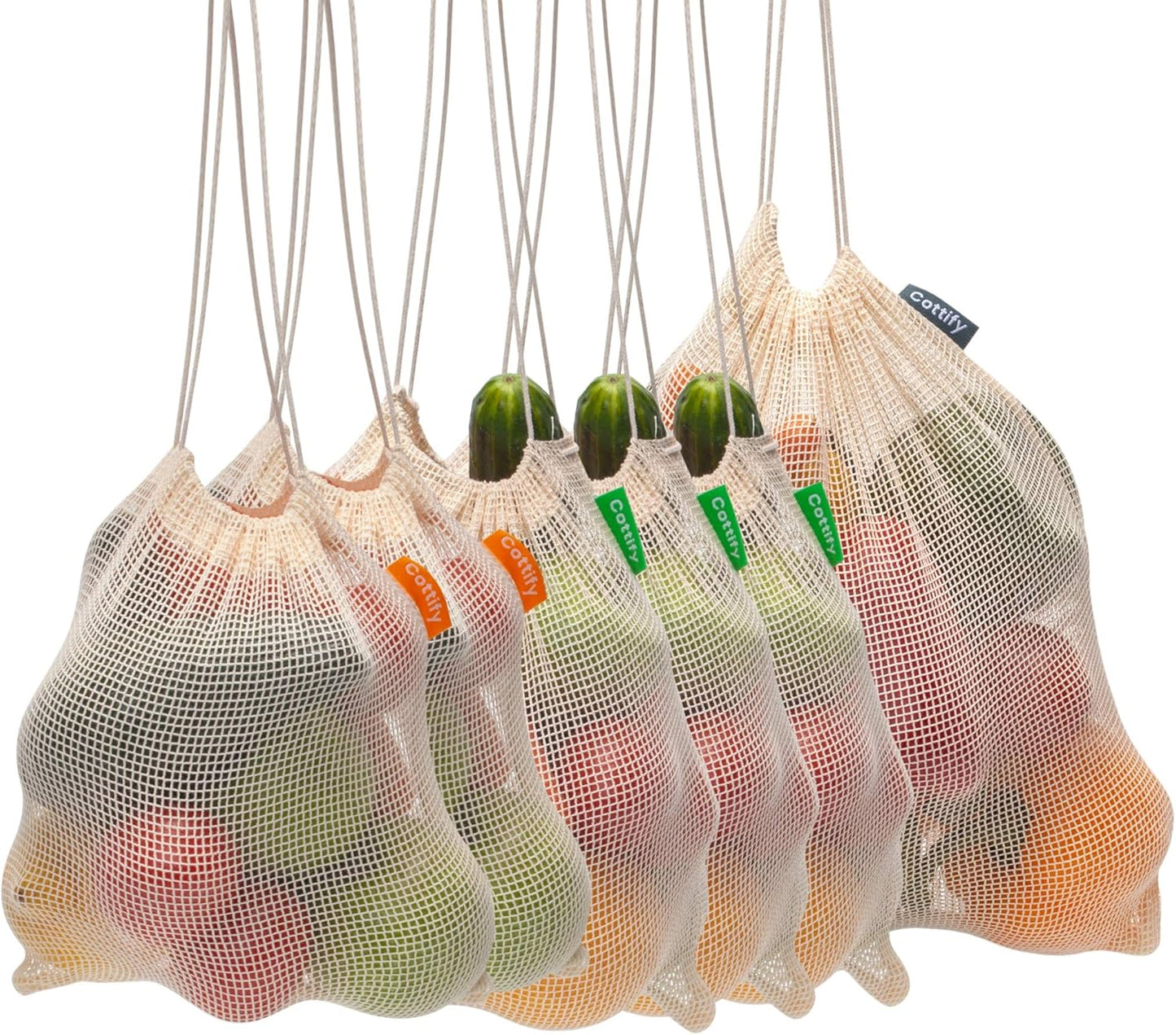 6 Reusable Produce Bags, Organic Cotton Mesh Grocery Bags, Washable, for Vegetables