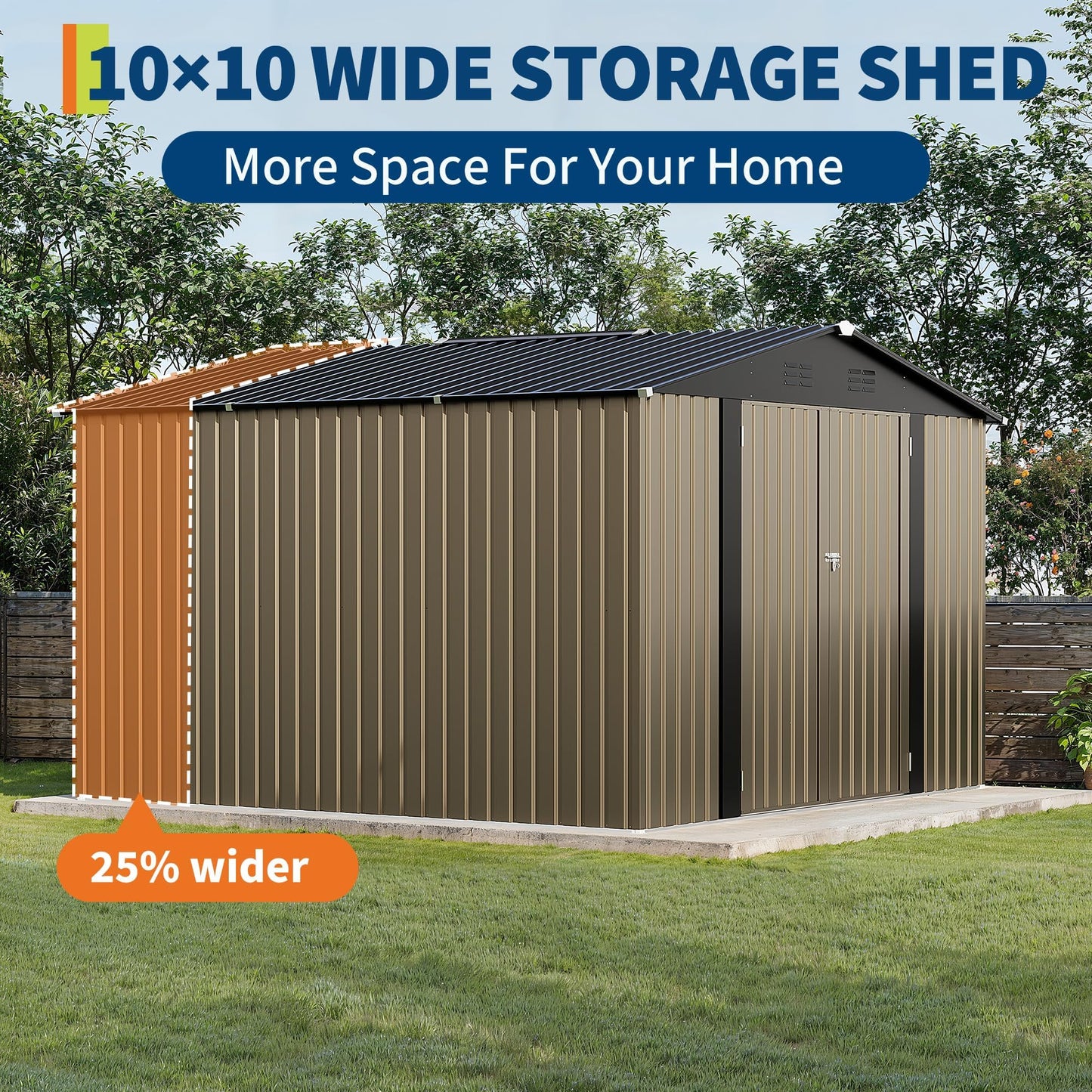 10 X 10 FT Outdoor Storage Shed,Metal Garden Sheds&Outdoor Storage, Lockable Gable Roof Garden Tool Shed, All-Weather Resistant Storage Unit for Bikes, Ladders, Patio Supplies & Garden Essentials