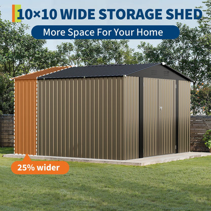 10 X 10 FT Outdoor Storage Shed,Metal Garden Sheds&Outdoor Storage, Lockable Gable Roof Garden Tool Shed, All-Weather Resistant Storage Unit for Bikes, Ladders, Patio Supplies & Garden Essentials