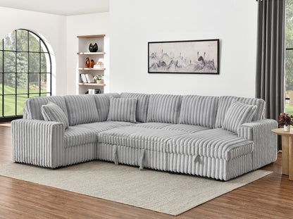 KEIKI 122" Pull-Out Sofa Bed, Sleeper Pull Out Sectional Couch, Oversized U Shape Sleeper Sofa Bed with Storage Chaise, USB Ports for Apartment Living Room, Gray