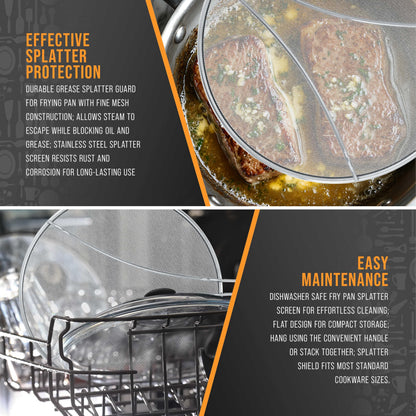 U.S. Kitchen Supply Stainless Steel Splatter Guard 13" Fine Mesh Cover, Grease & Oil, Splatter Screen for Frying Pan, Cooking Pots, with Resting Feet
