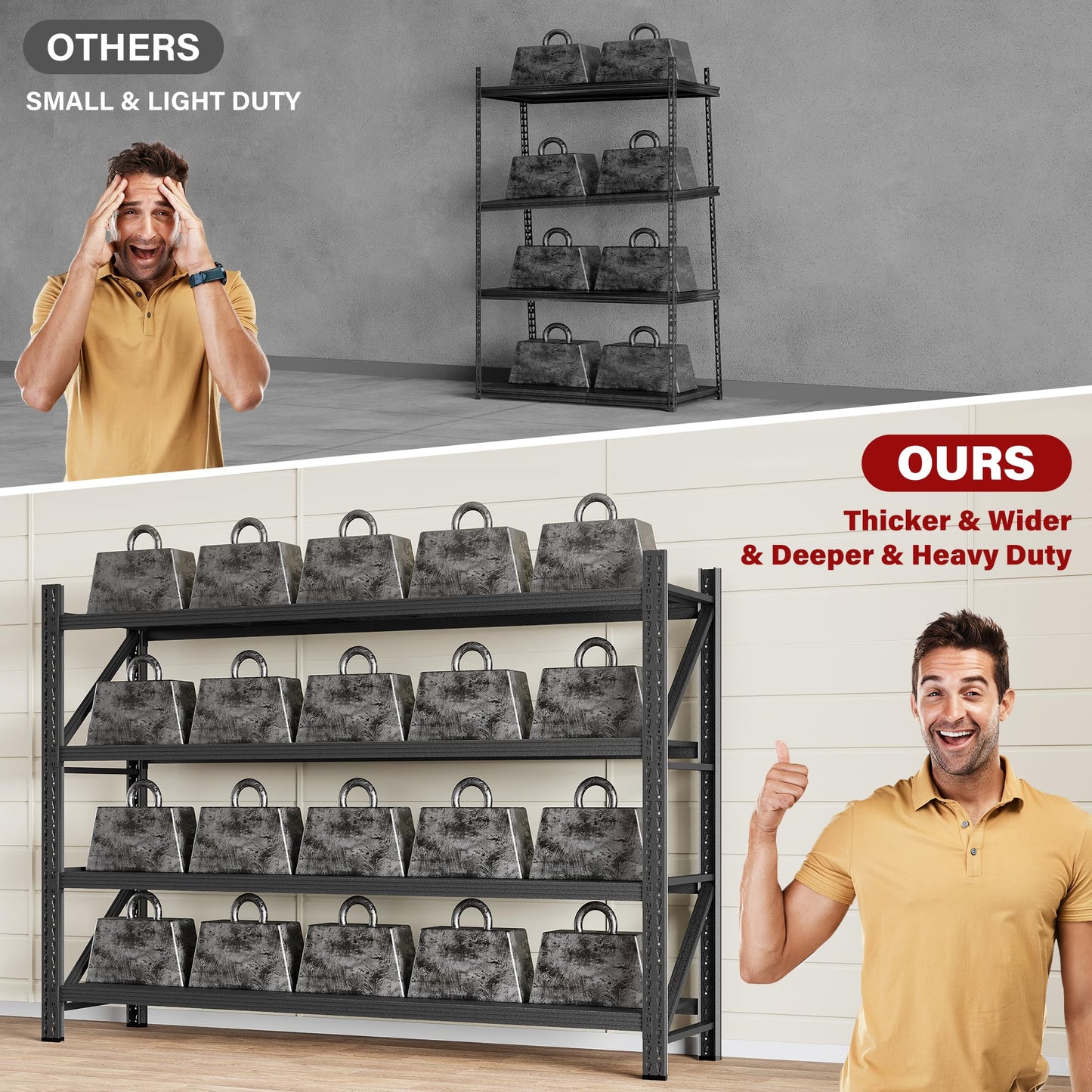 9000LBS Heavy Duty Garage Shelving Units,75" Wide & Deep Storage Shelves,Metal Garage Shelves,Large Storage Rack,Steel Shelf,Industrial Shelving for Shop,Warehouse,Basement,75" W x 24" D x 70" H