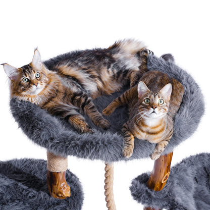 Aesthetic Cat Tree Tower for Large Cats, Large Cat Tree for Maine Coon Indoor Cats with Faux Fox Fur, Solid Wood Sisal Scratching Post, Hammock, Perches, Platform, Toy Ball