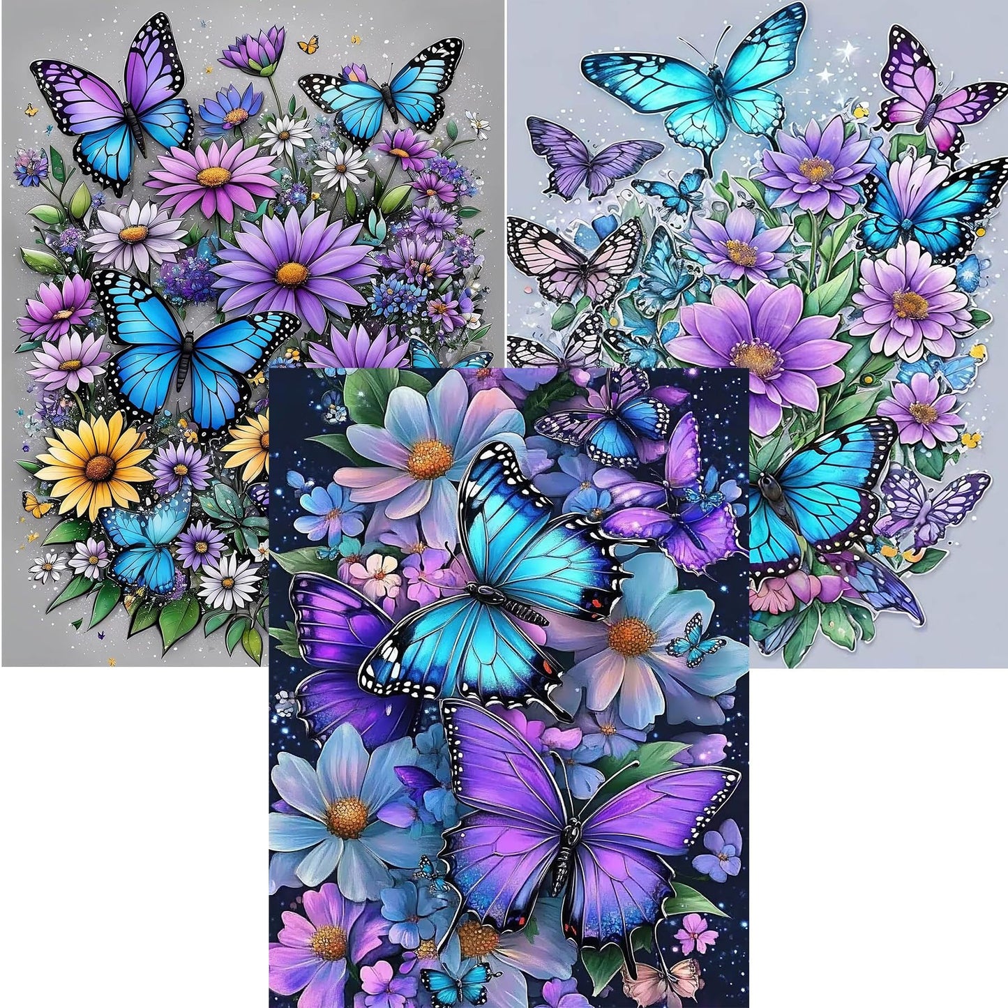 Benjenes 3PCS Spring Diamond Art Kits for Adults, Butterfly Diamond Painting Kits for Adults, 5D DIY Round Drill Gem Art Paint with Diamonds Dots Crafts Kits for Home Decor Gift 12x16 inch