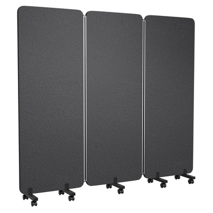 KERRAM 3 Panel Foldable Office Partitions, Mobile Cubicle Wall with Wheels, 71 x 66 Inch Noise Cancelling & Sound Proof Room Dividers Partition Wall, Aluminum Frame Dark Gray