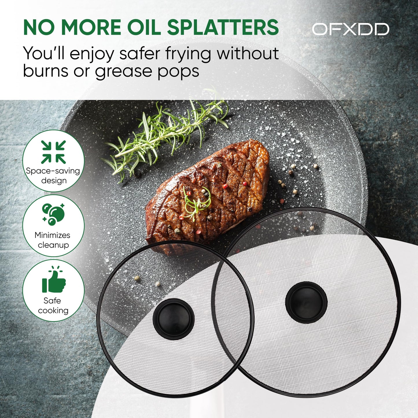 Stainless Steel Lid Splatter Screen - Set of 2: 8,2" & 10" - Frying Pan Oil Splash Guard