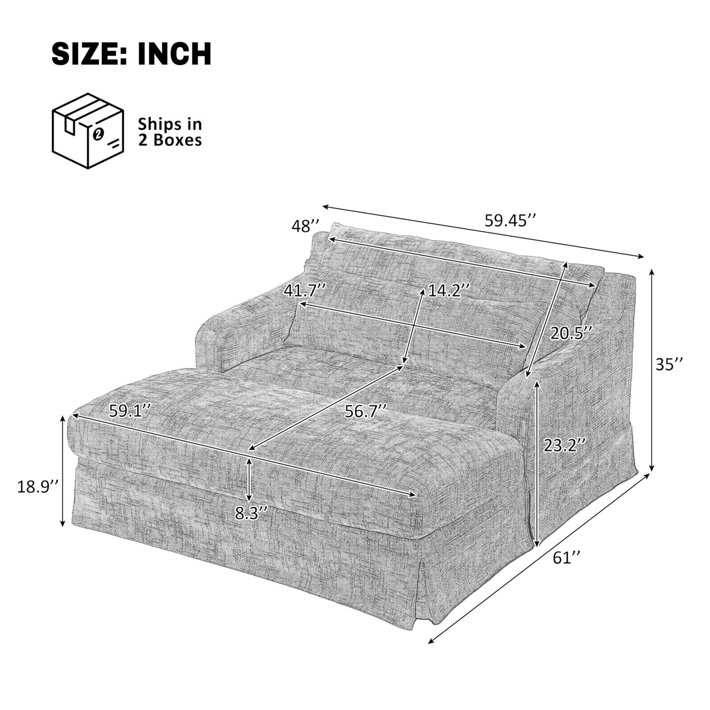 Merax Modern Indoor Chaise Lounge with Pillows, Oversized Chenille Upholstered Sleeper Sofa Bed with Armrests for Living Room, Apartment, Grey
