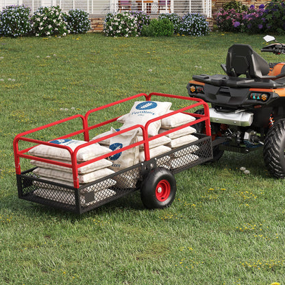PeakPursuit Tow Behind Steel Dump Cart, Heavy Duty Yard Garden Trailer with Removable Sides & All Terrain Tires, Fits Lawn Mower, Tractor, Garden Cart, 1600 lbs 22 Cubic Feet, Red