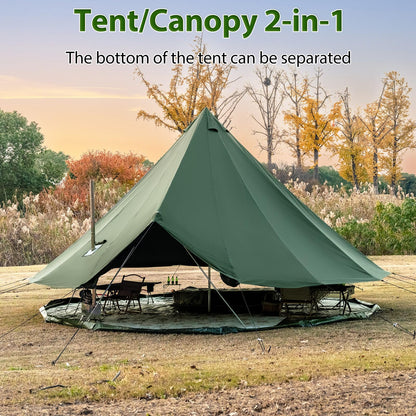 WaldZimmer Canvas Bell Tent 19.7ft Green with Stove Jack and Zipped Removable Floor, Luxury Outdoor Glamping Yurt Cotton Tent for Family Truck Car Camping Hunting Party