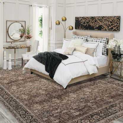 ARTWEAVER 10x14 Extra Large Area Rug for Living Room, Dining Room, Bedroom Home Office-Washable Non-Slip Vintage Floral Soft Non-Shedding Distressed Faux Wool Large Area Rugs (Brown, 10'x14')