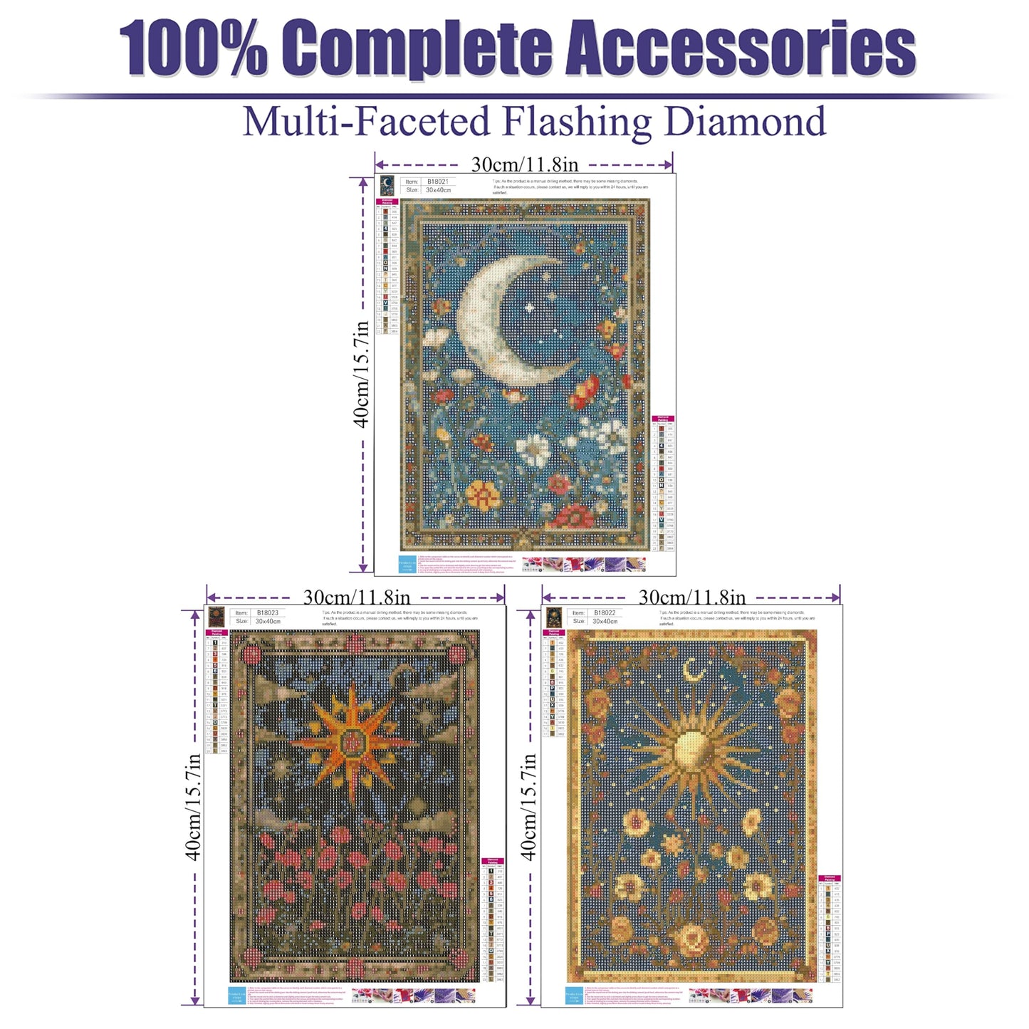 NEGEKFKX 3 Pack Celestial Body Diamond Art Kits for Adults Beginners,Sun Moon Stars Diamond Painting Kits for Adults,5D Full Drill DIY Diamond Dot Gem Art Kit Wall Home Decor Arts Craft 12x16 inch