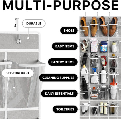Simple Houseware Over The Door Shoe Organizer - 40 Large Clear Pockets, Gray (75.4'' x 27.25'')