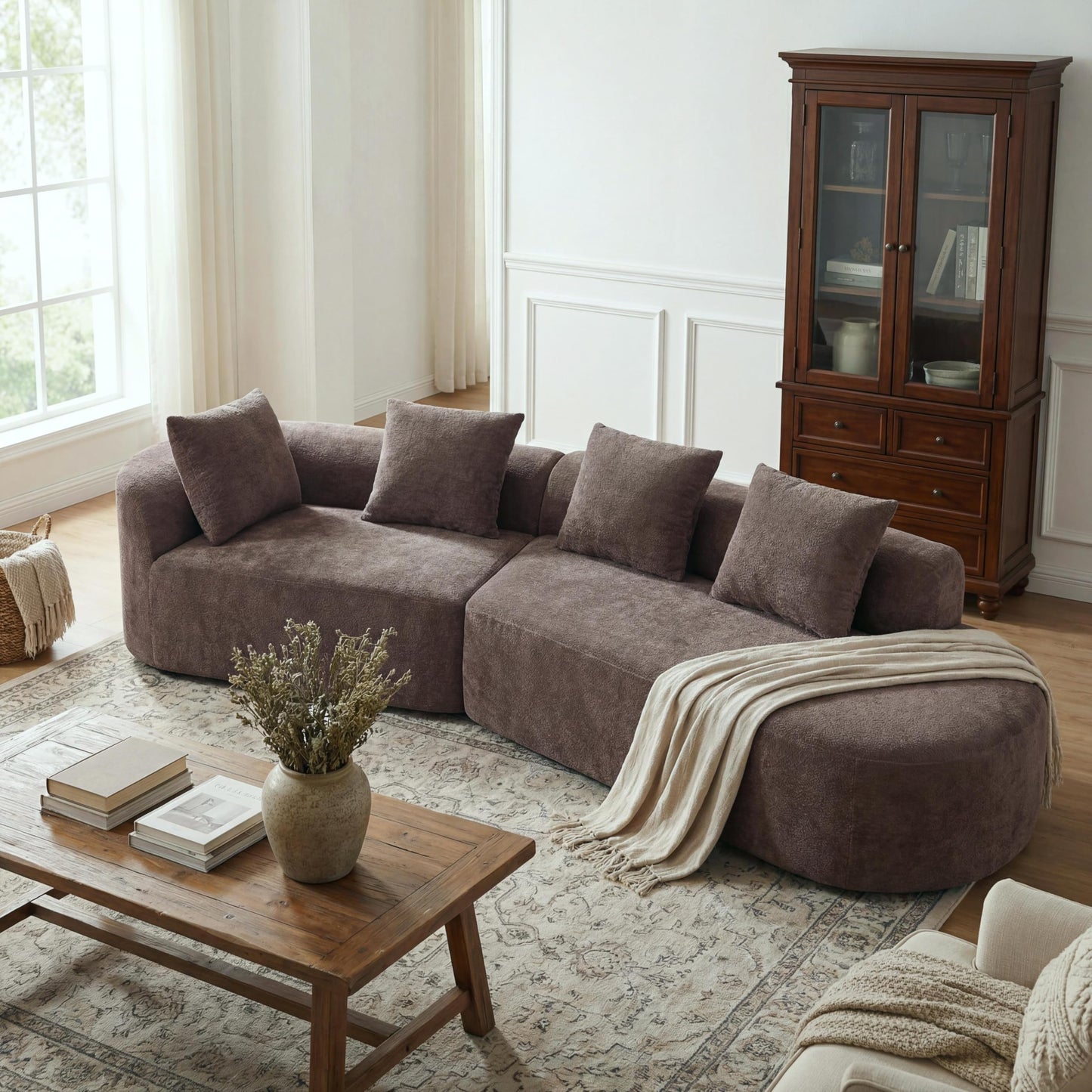 Christopher Knight Home Randa Upholstered Modern Sofa Couch, Boneless Cloud Sofa, Fully Assembled Long Sofa Chaise Lounge, Large Upholstered Couch, Brown