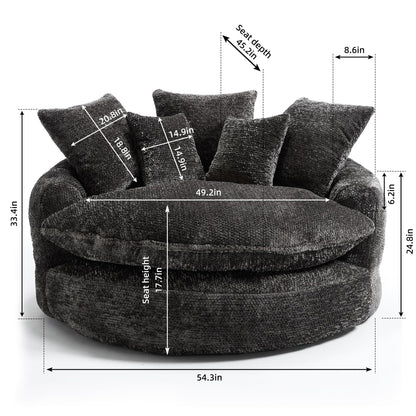 LITVZ Oversized Round Chaise Lounge Indoor, Comfy Round Boneless Sofa Chair with Extra Deep Seat, Cozy Memory Foam Cuddle Circle Couch and 5 Pillows for Reading Living Room